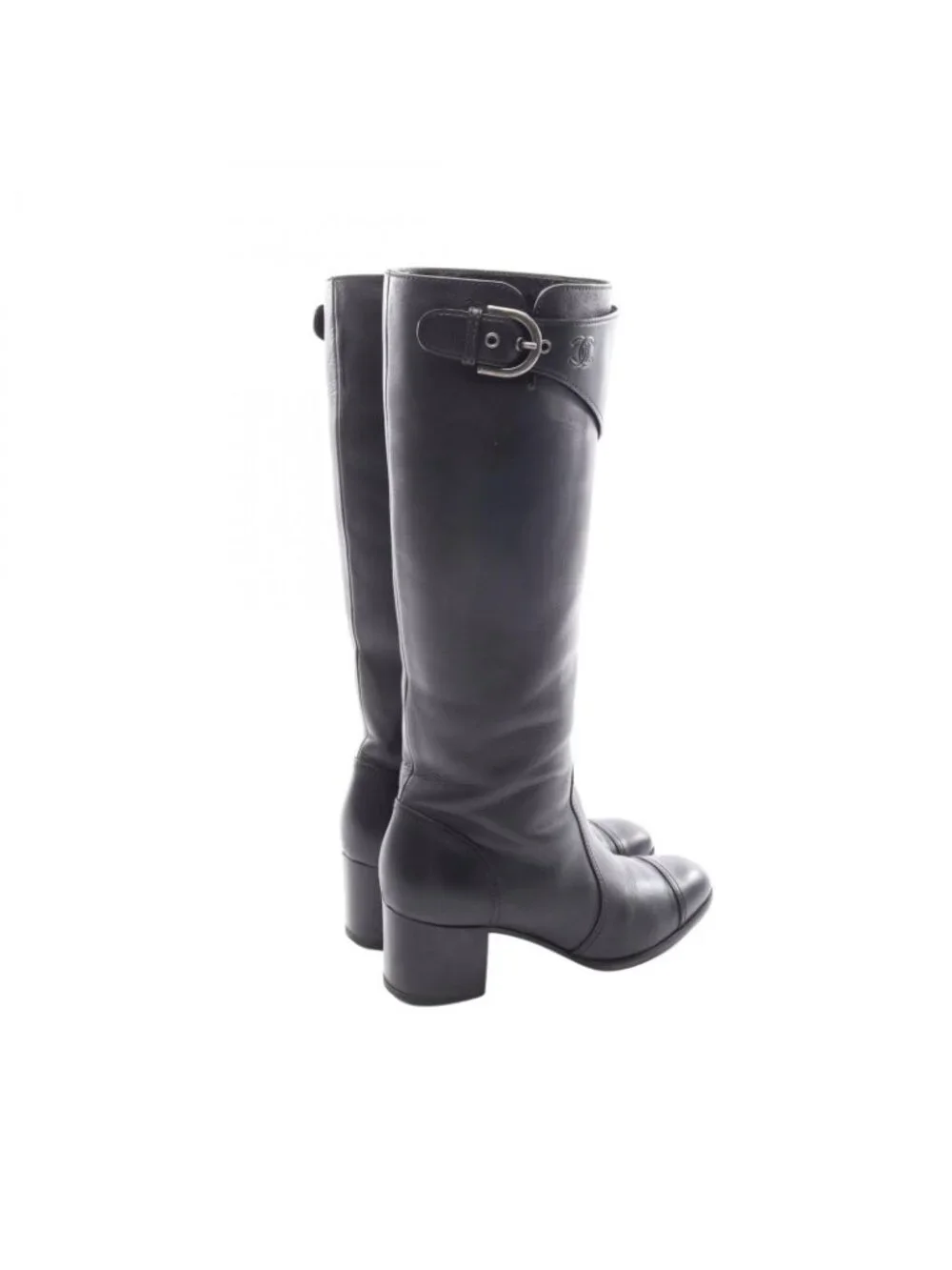 Chanel Boots CC Logo Long Black Leather